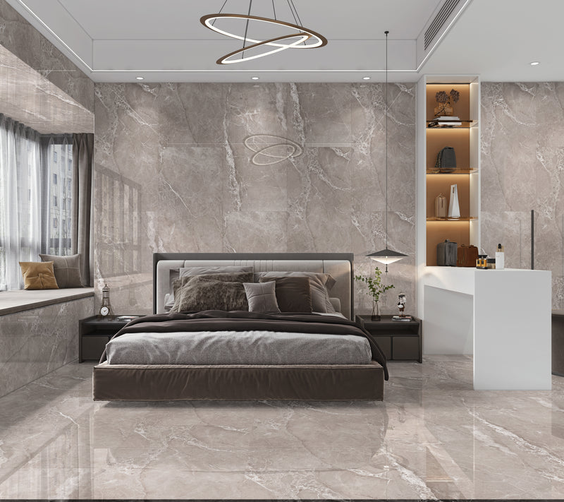 Dallas Grey Gloss Porcelain Tiles - 60 x 120cm x 9mm