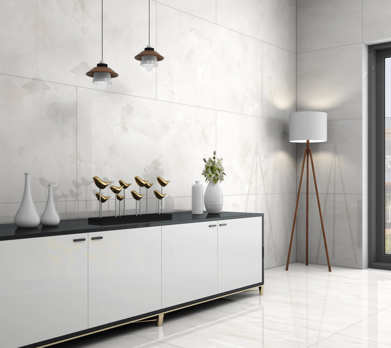 Onyx Grey Gloss Porcelain Tiles - 60x120cm 9mm